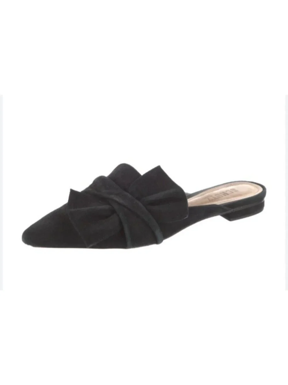 Schutz Black Suede Bow Pointed Toe Mule Flats Women’s Size 8.5B Leather